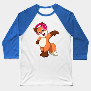 Fox at Music with Headphone Baseball T-Shirt